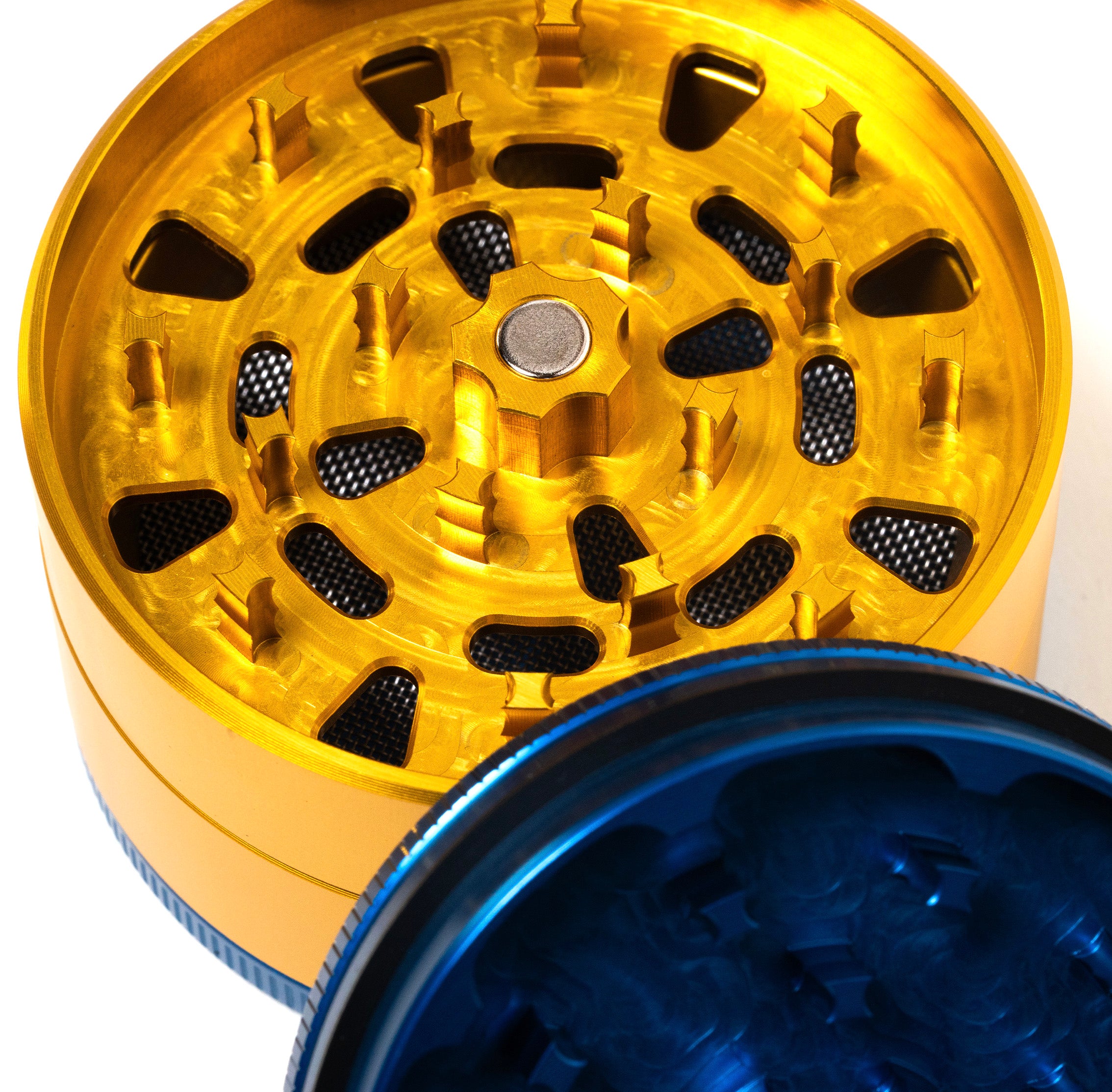 cheech-chong-alu-grinder-4-teilig-large-blau-gold-pollensieb image 6