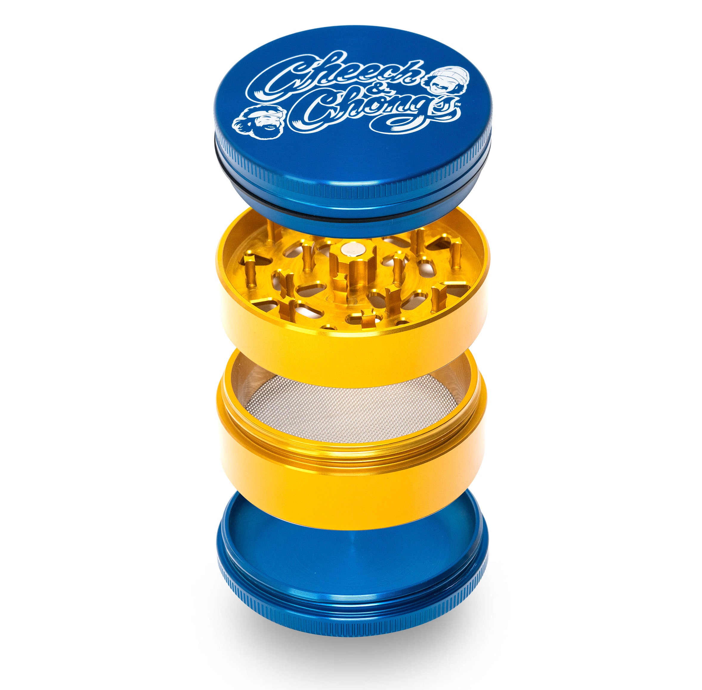 cheech-chong-alu-grinder-4-teilig-large-blau-gold-pollensieb image 1