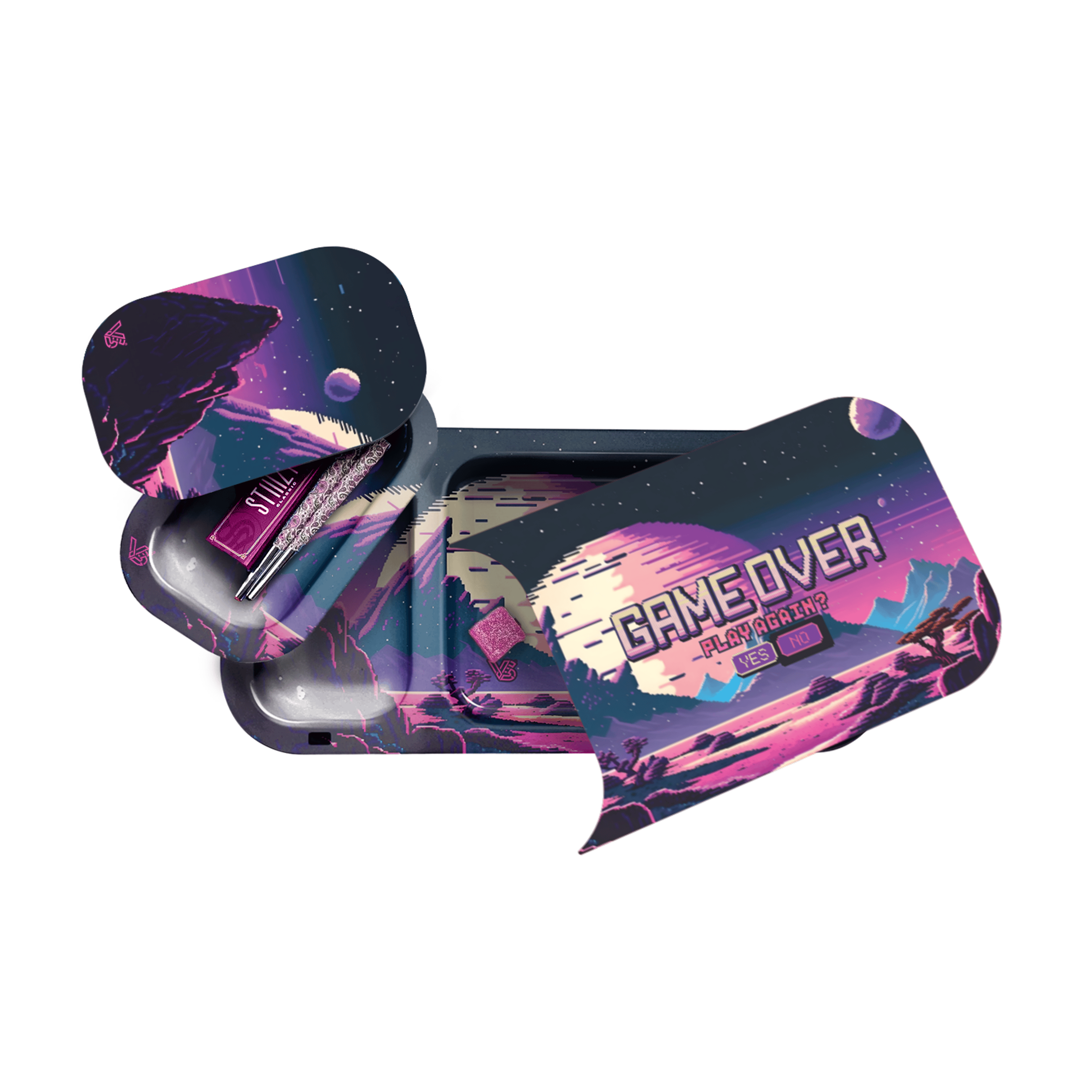 v-syndicate-duotray-game-over-drehtablett-mit-aschenbecher-magnetdeckel image 1