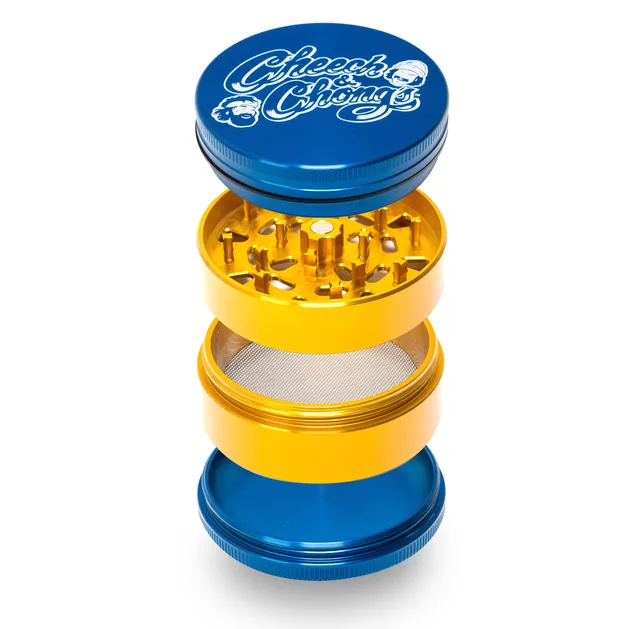 cheech-chong-alu-grinder-4-teilig-large-blau-gold-pollensieb image 1
