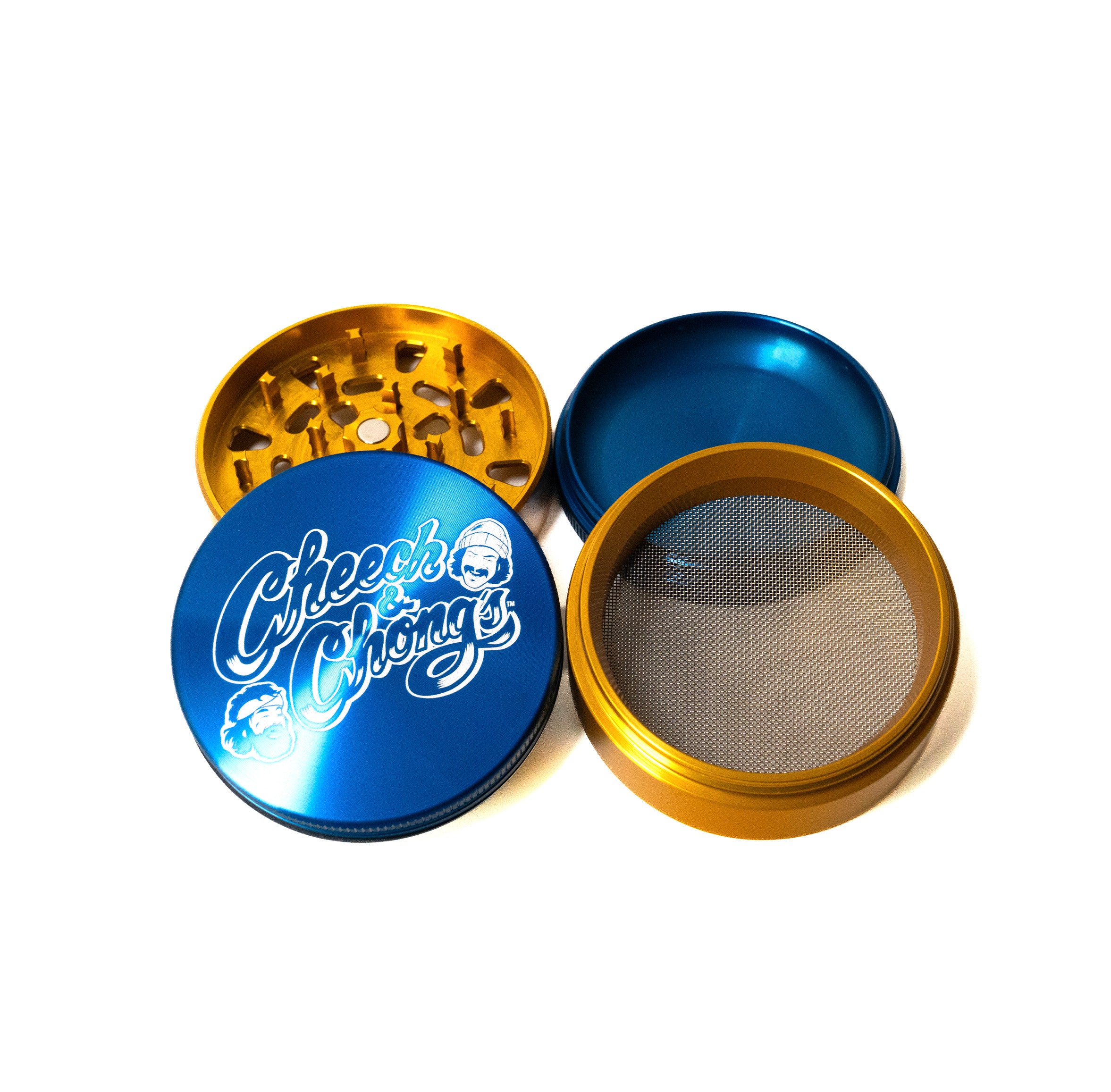 cheech-chong-alu-grinder-4-teilig-large-blau-gold-pollensieb image 3