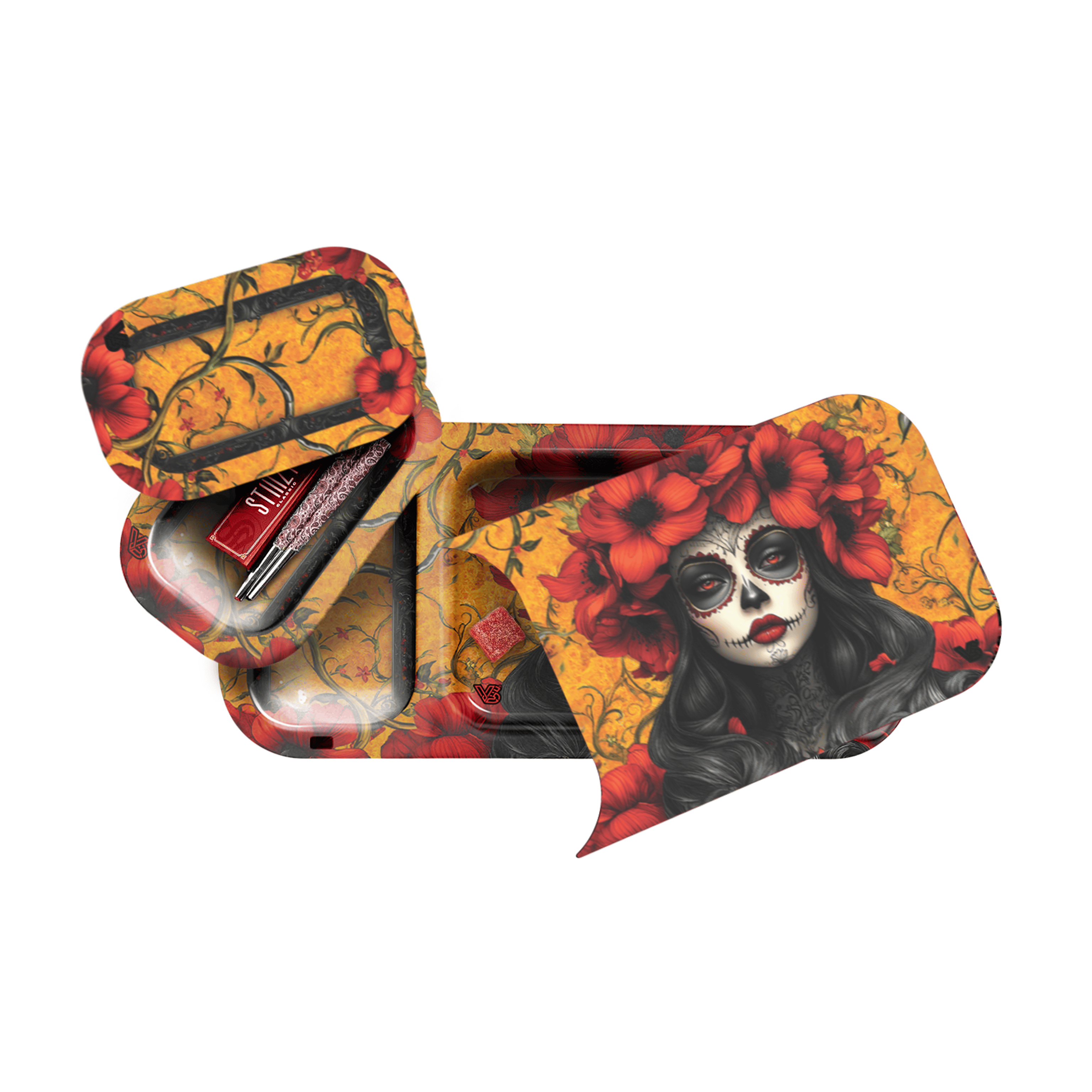 v-syndicate-duotray-calavera-drehtablett-metall-mit-aschenbecher image 1